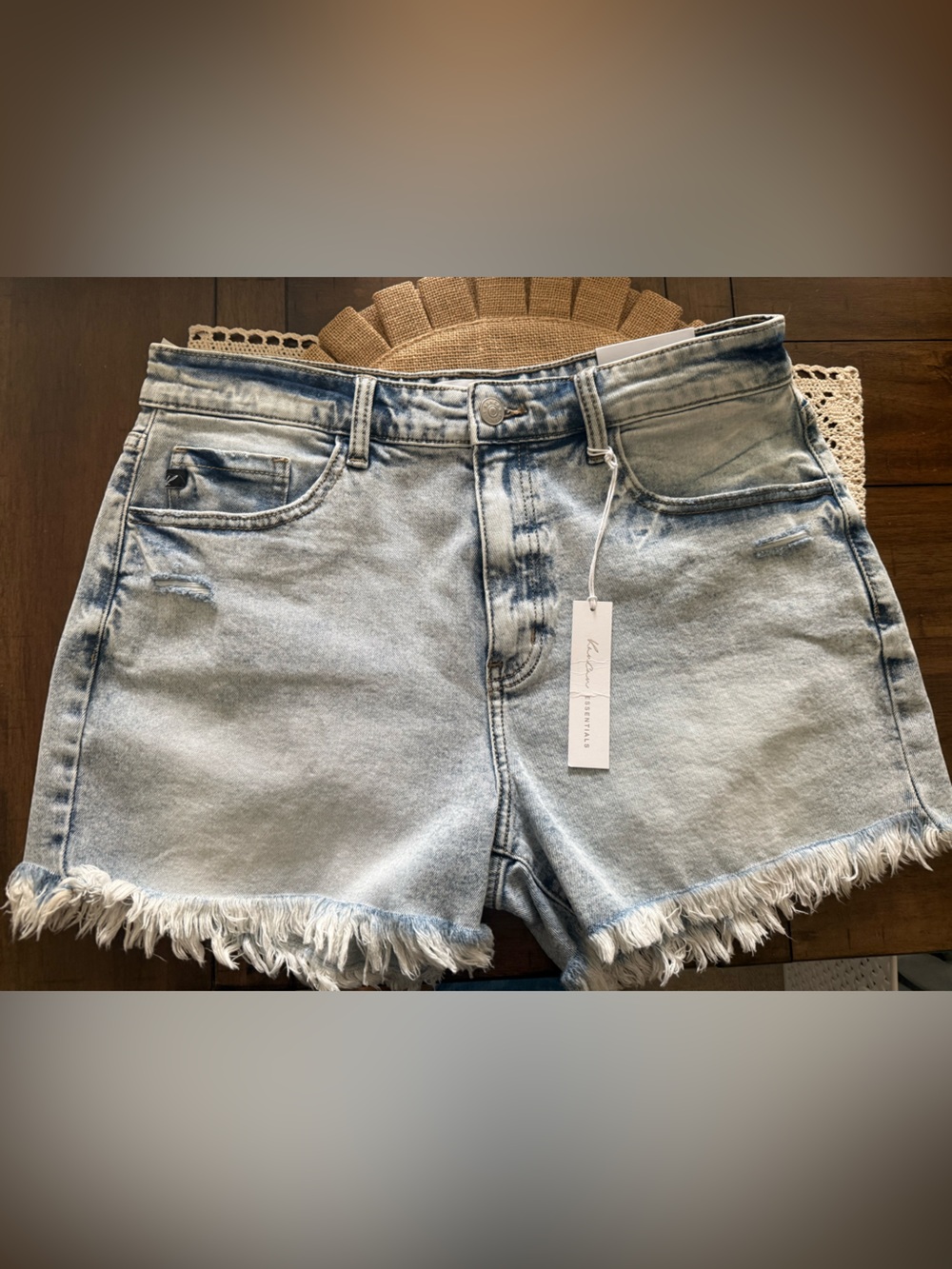 KanCan Light Blue Frayed Hem Denim Shorts